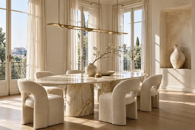 Warm marble dining room — illustrative design inspiration